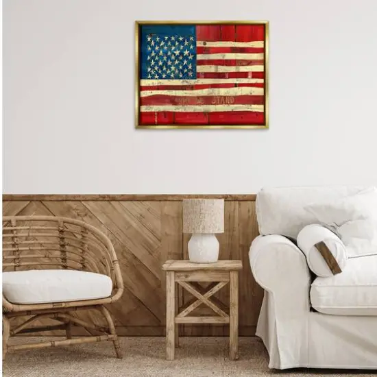 Stupell Industries United We Stand Independence Day Festive American Flag Floater Framed Art Gold {3}