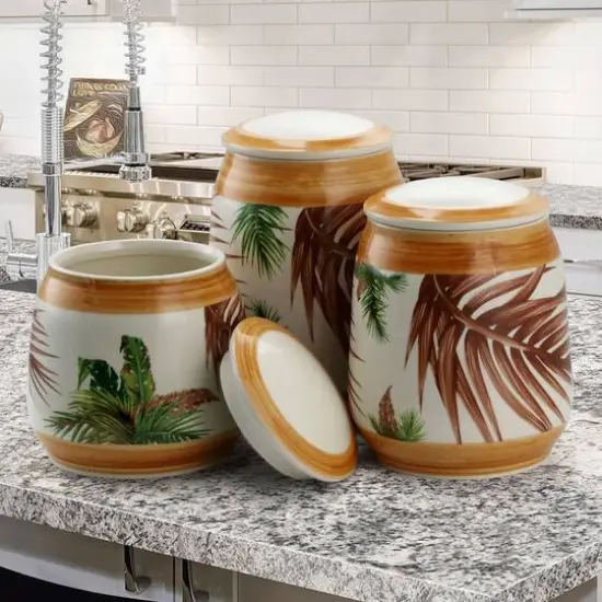 Elama Sand 3-Piece Ceramic Kitchen Canister Collection {4}