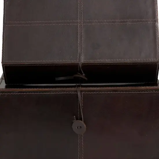 Leather Storage Box with Leather Loop Closure Set Dark Brown {5}