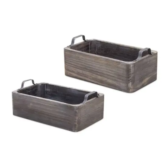 Natural Wooden Box Tray Set with Handles {1}