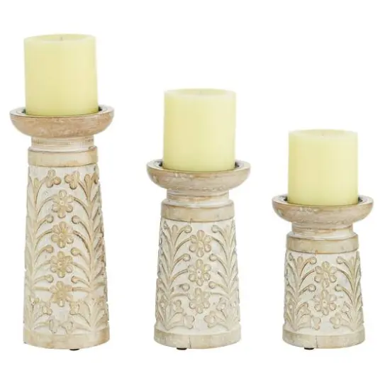 Brown Mango Wood Natural Candle Holder Set {1}