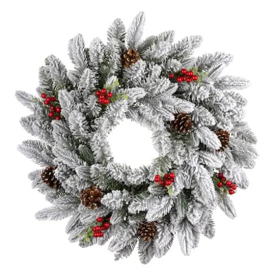 24" Snowberry Warm White LED Pre-Lit Pine Wreath {6}