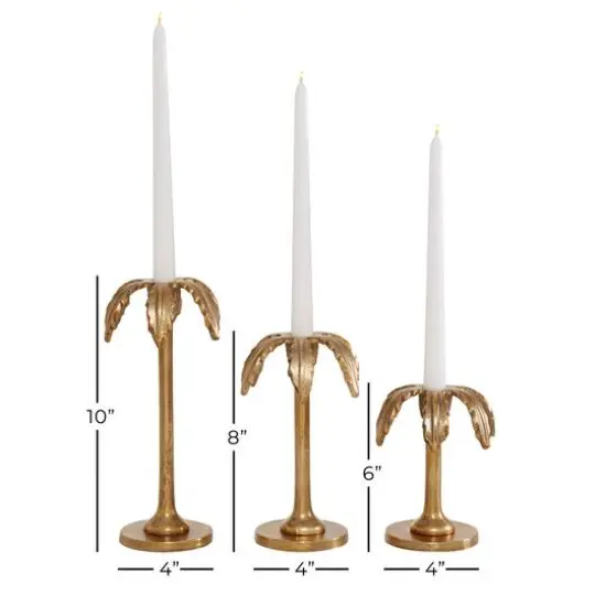 Set of 3 Gold Aluminum Glam Candle Holder, 4" x 5" x 10" {7}
