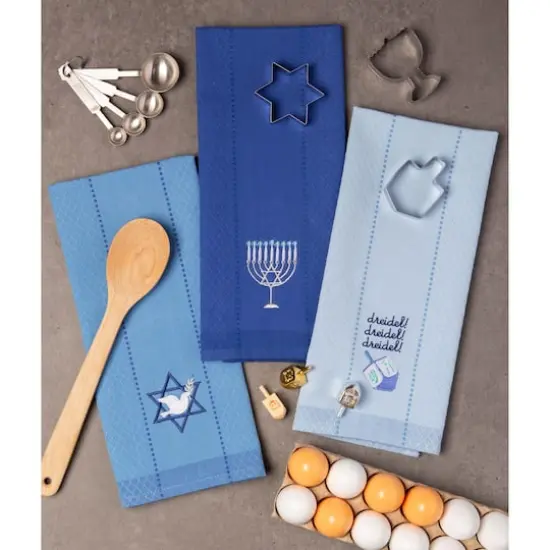 DII&reg; Assorted Blue Hanukkah Embroidered Dishtowels Set {6}