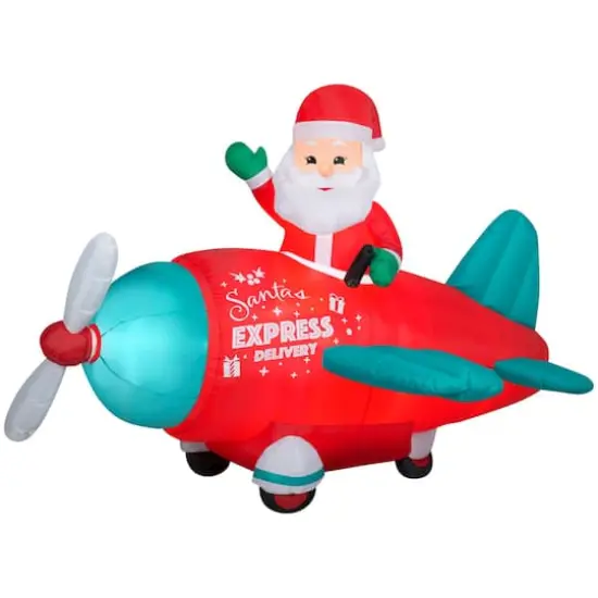 5ft. Animated Airblown&reg; Inflatable Christmas Santa in Vintage Plane {1}