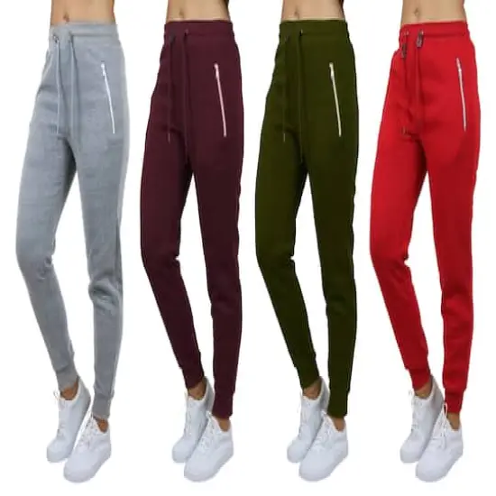 Galaxy by Harvic Women's Relaxed-Fit Fleece-Lined Jogger Sweatpants with Zipper Pockets 4 Pack Heather Gray/Burgundy/Olive/Red {1}