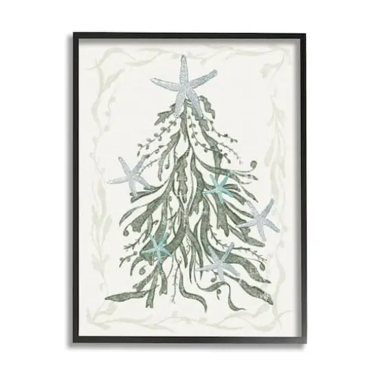 Stupell Industries Nautical Christmas Tree Sea Life Framed Giclee Art Black {1}