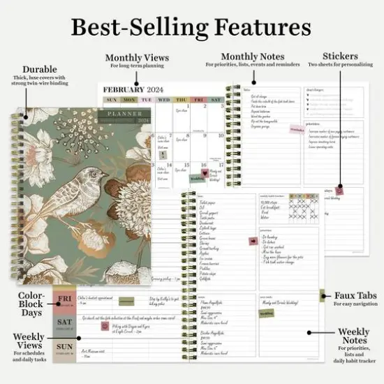 TF Publishing 2024 Birds & Floral Medium Weekly Monthly Planner {8}