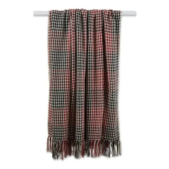 Red & Black Houndstooth Plaid Throw {3}