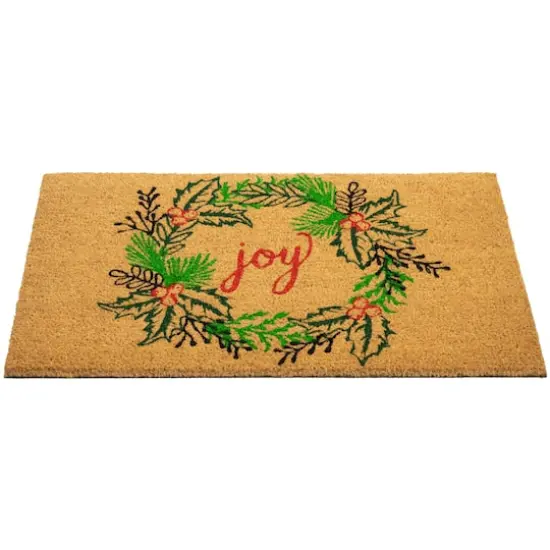 30" Joy Wreath Natural Coir Christmas Doormat {7}