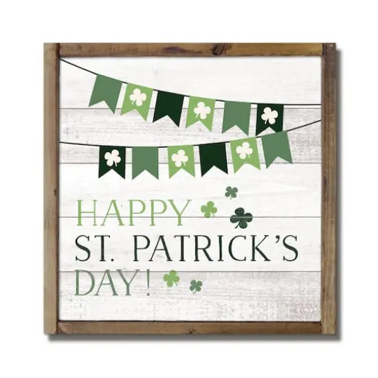 Happy St. Patrick's Day Banner Framed Wood Plaque {1}