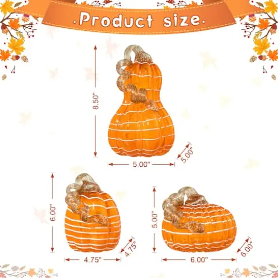 Glitzhome&reg; Orange and White Lines Glass Pumpkin & Gourd Set {9}