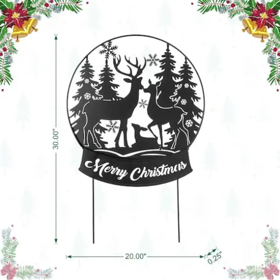 Glitzhome&reg; 2.5ft. Metal Water Globe with Reindeer Family Silhouette Yard Stake {7}