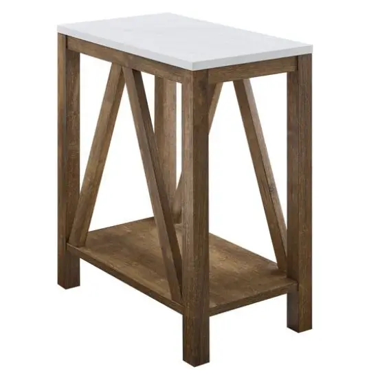Walker Edison Faux White Marble & Natural Walnut A-Frame Side Table {1}
