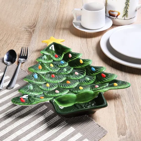 14" Green Tree Platter with Dip Section {4}