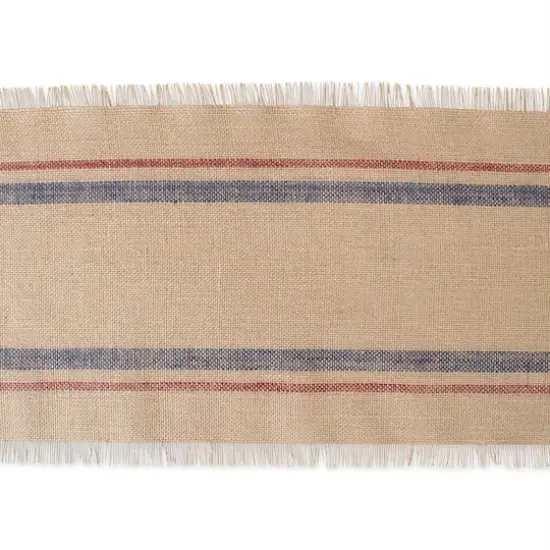DII&reg; 108" Double Border Burlap Table Runner French Blue/Barn Red {5}