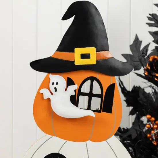 Glitzhome® 35"H Halloween Wooden Pumpkin Haunted House Porch Decor {5}