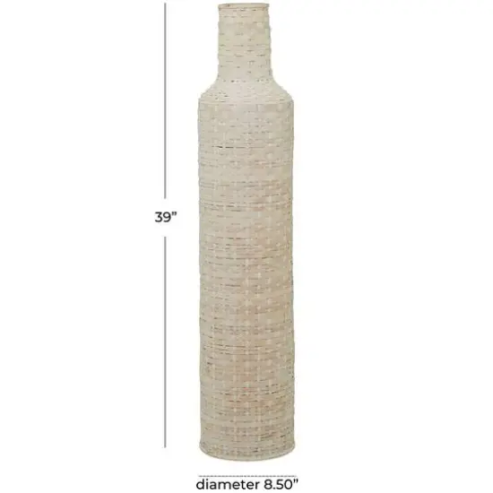White Bamboo Tall Woven Floor Vase 9" x 9" x 39" {6}
