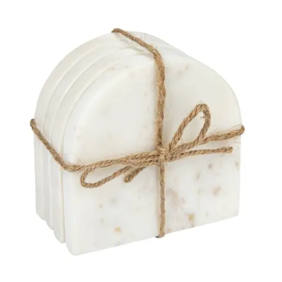 Hello Honey&reg; White Modern Arched Marble Coaster Set {1}