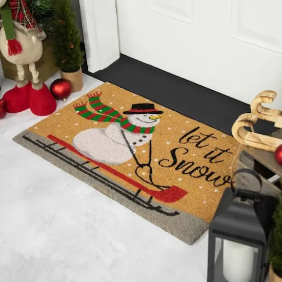 30" Let it Snow Natural Coir Rectangular Christmas Doormat {4}