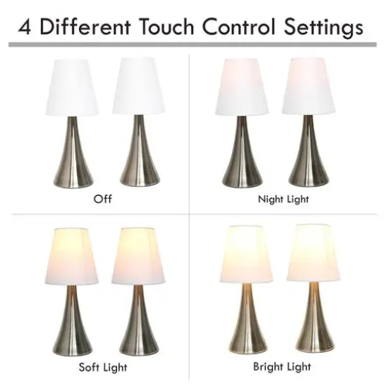 Simple Designs Valencia Mini Touch Table Lamp Set Brushed Nickel/White {9}