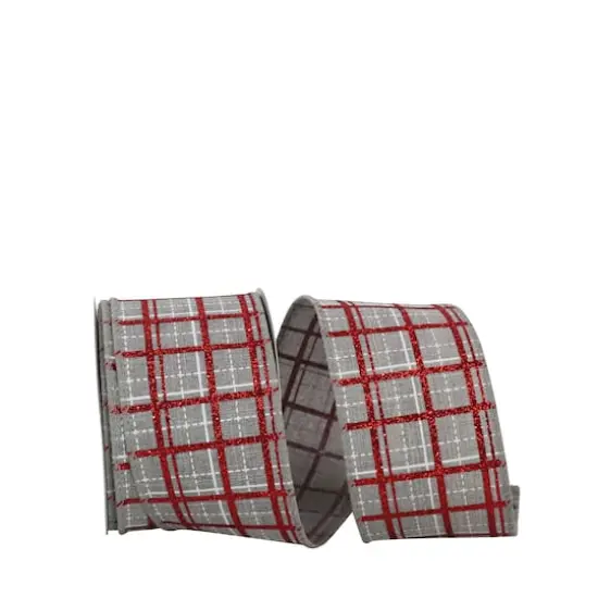 JAM Paper 2.5" x 10yd. Gray Wired Plaid Glitter Printed Stitch Ribbon {1}