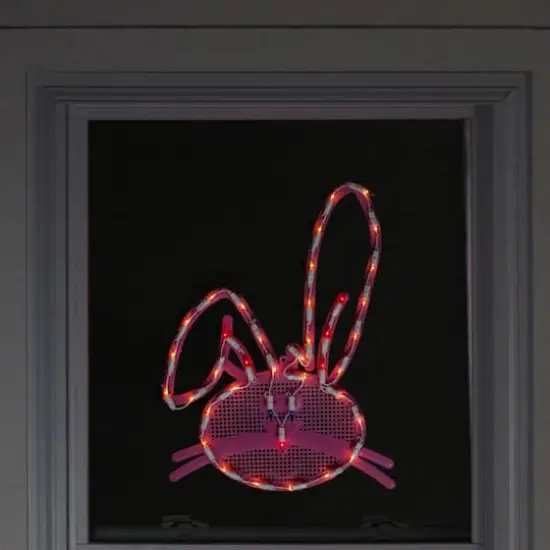 17" Pink Lighted Bunny Head Easter Window Silhouette {4}