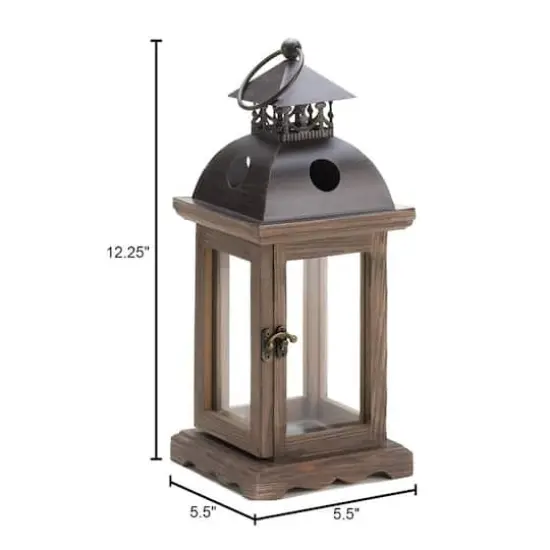 12.25" Rustic Wooden Hanging Monticello Candle Lantern {5}