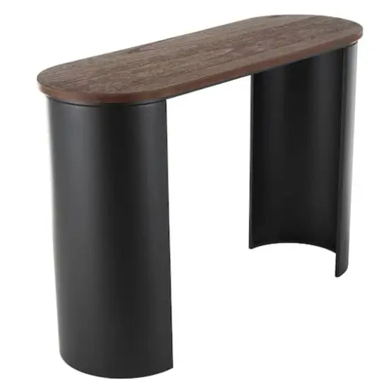 47.25" Black Wood Curved Crescent Living Room Console Table with Brown Wood Oval Tabletop {4}