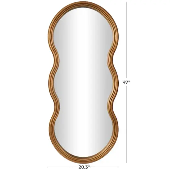 47" Gold Wooden Wavy-Shaped Wall Mirror with Ribbed Frame {4}