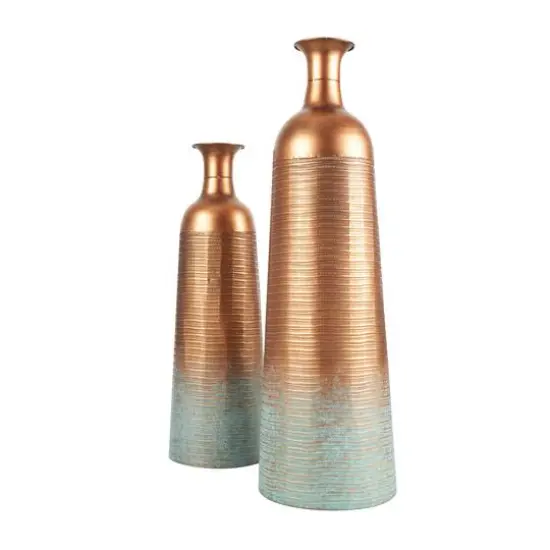 Distressed Ombre Copper Ribbed Vase Set {5}