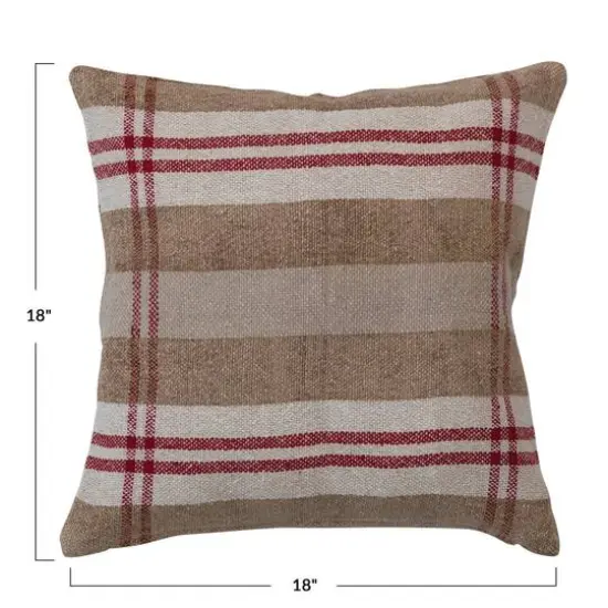 Hello Honey&reg; Red, Cream & Tan Plaid Square Recycled Chenille & Cotton Pillow {4}