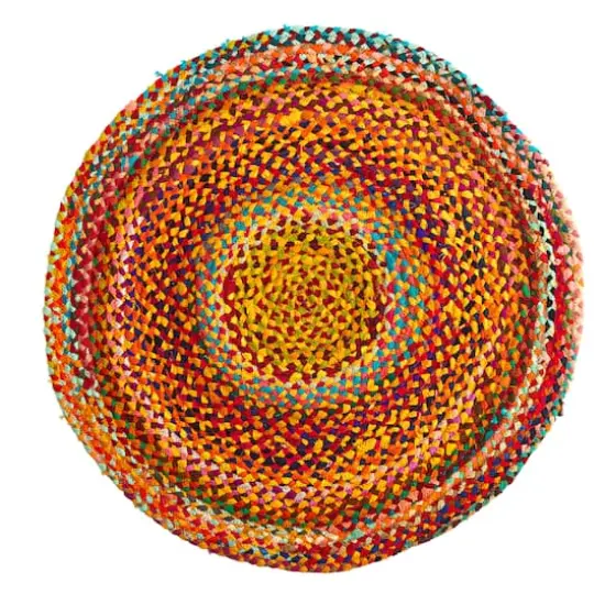 3ft. x 3ft. Hand Braided Boho Colorful Chindi Round Rug {1}