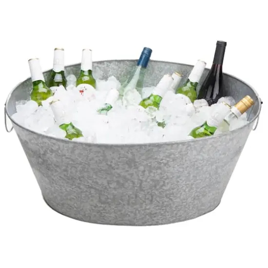 Mind Reader 12'' Large Round Galvanized Steel Beverage Tub with Handles {10}