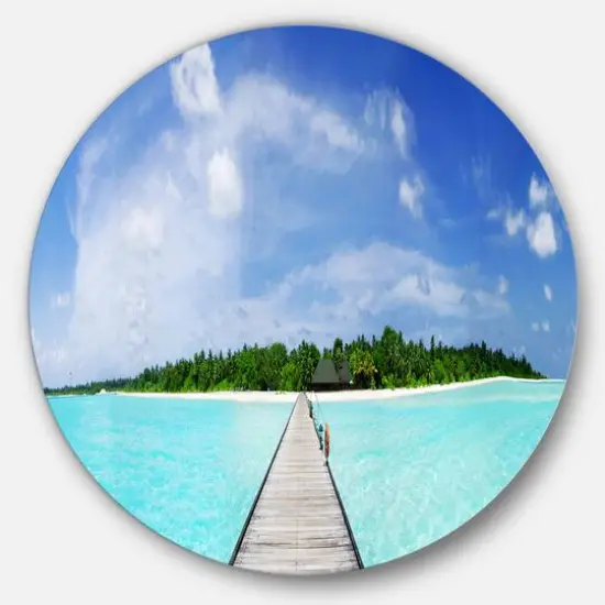 Designart - Maldives Panorama' Seascape Photography Circle Metal Wall Art {1}