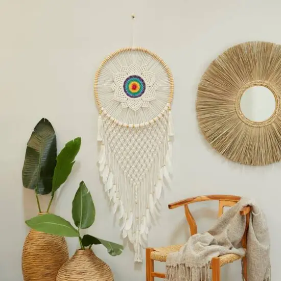 White Cotton Bohemian Dreamcatcher Wall Decor, 21" x 1" x 63" {8}