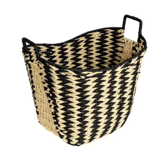 Household Essentials 16" Black & Natural Zigzag Woven Paper Rope Basket {1}