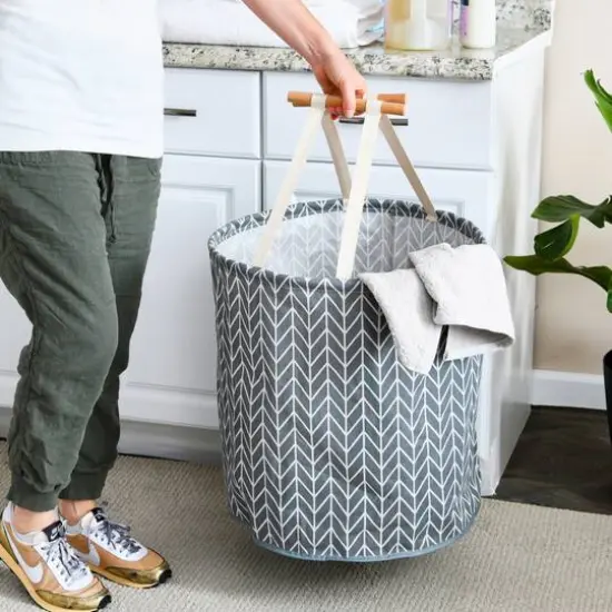 Household Essentials Krush Round Hamper with Wood Dowel Handles {3}