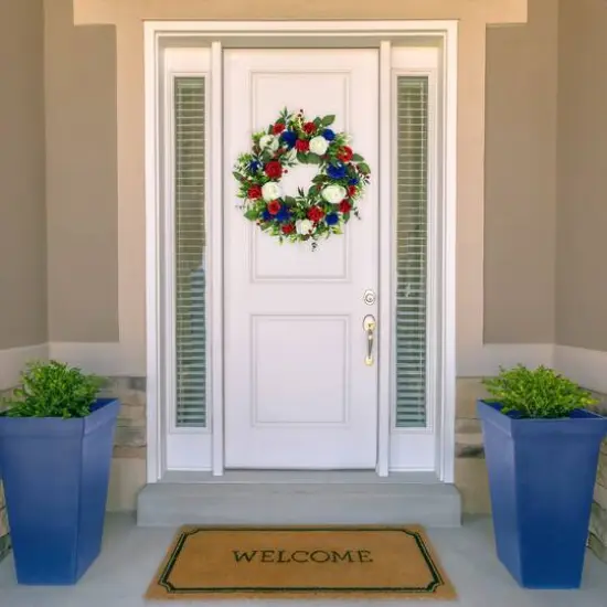 24" Carnation & Rose Artificial Americana Wreath {3}