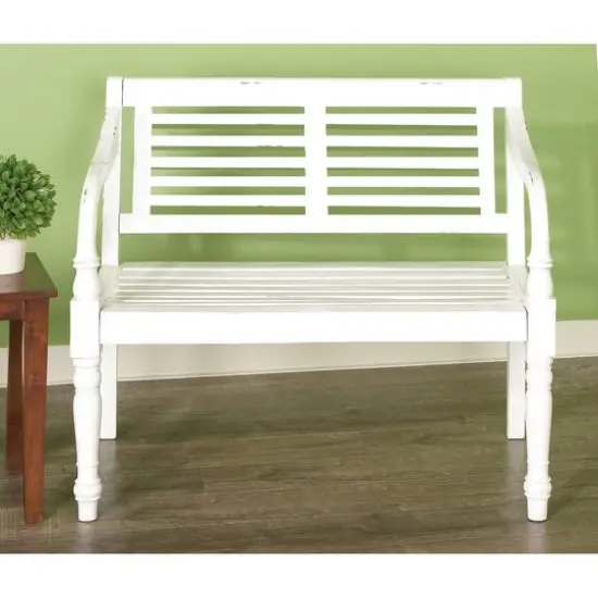 3.5ft. White Mahogany Farmhouse Bench {4}