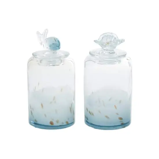 Set of 2" Blue Glass Contemporary Decorative Jars 5", 9" {1}