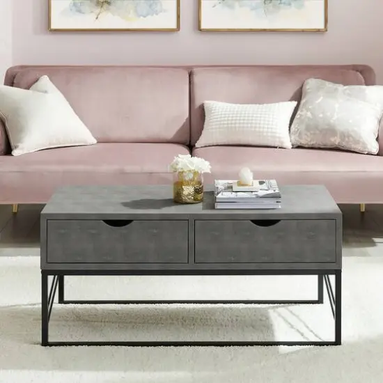 Gray 2-Drawer Faux Shagreen Coffee Table {6}