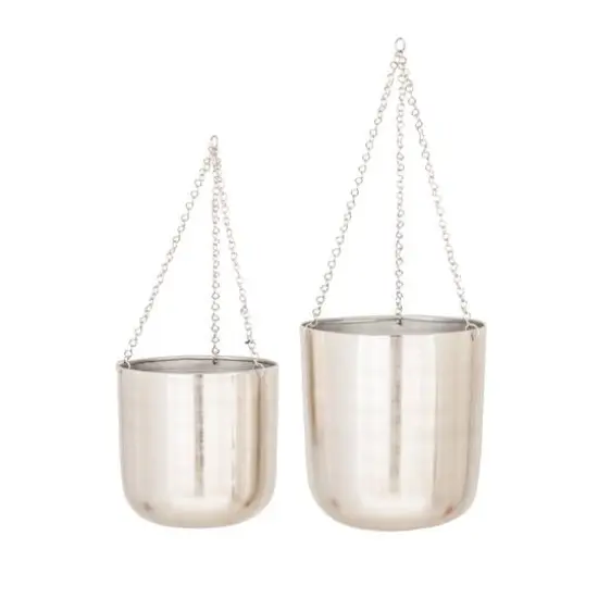Silver Metal Glam Hanging Planter Set {1}