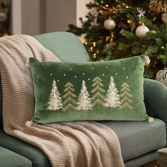 20" x 12" Green Embroidered Trees Lumbar Throw Pillow by Ashland&reg; {3}