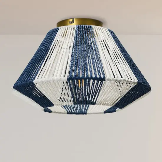 Hello Honey&reg; Navy & White Flush Mount Ceiling Light with Woven Paper Rope Shade {5}