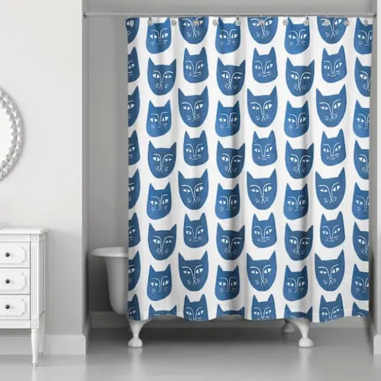 Blue Cat Face Pattern 71" x 74" Shower Curtain {3}