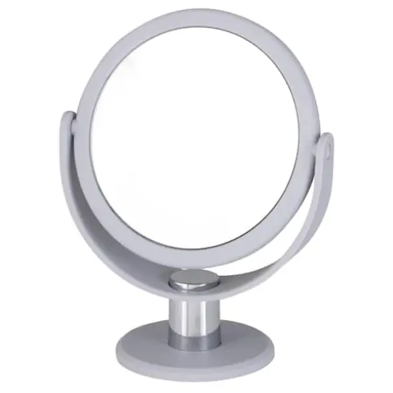 Home Details Dual Sided 10X Magnification Rubberized Vanity Mirror Gray {1}