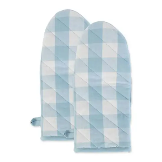 DII® White & Light Blue Buffalo Check Kitchen Textiles Oven Mitts, 2ct. {1}