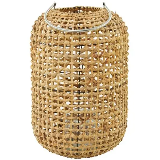 19" Brown Metal Handmade Candle Lantern with Glass Holder and Handle {5}