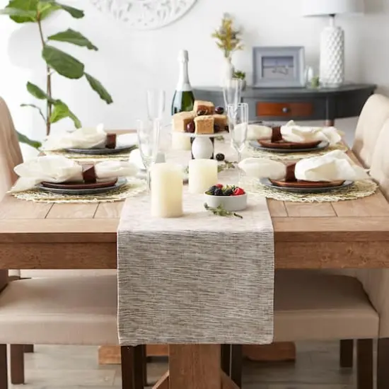 DII&reg; 108" Tonal Recycled Cotton Slubby Rib Table Runner Leather Brown {6}